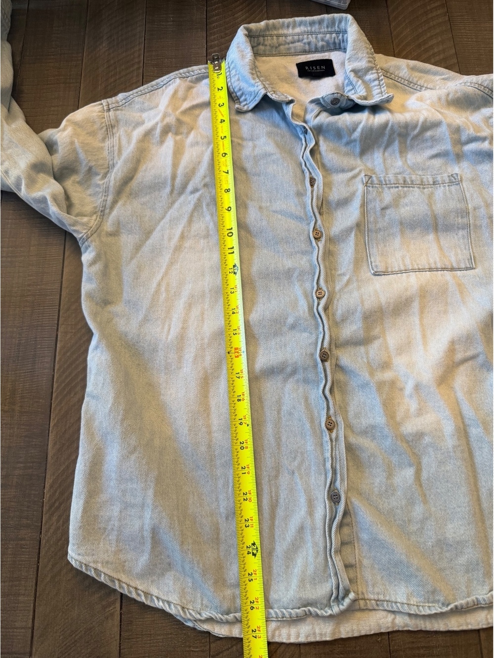Risen 100% cotton light wash denim button up long sleeve shirt - Picture 11 of 12